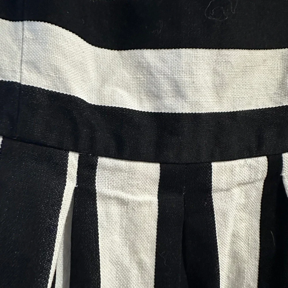 Ann Taylor Loft Black White Striped Cotton Linen Pleated Fit Flare Dress Sz 8 - Picture 2 of 7